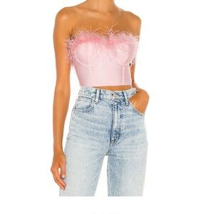 Superdown Ramona Bustier top - Pink Feather-Trimmed Strapless Top